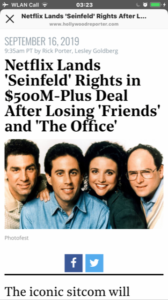 Screenshot der Presseveröffentlichung zum “Seinfeld”-Netflix-Deal.
